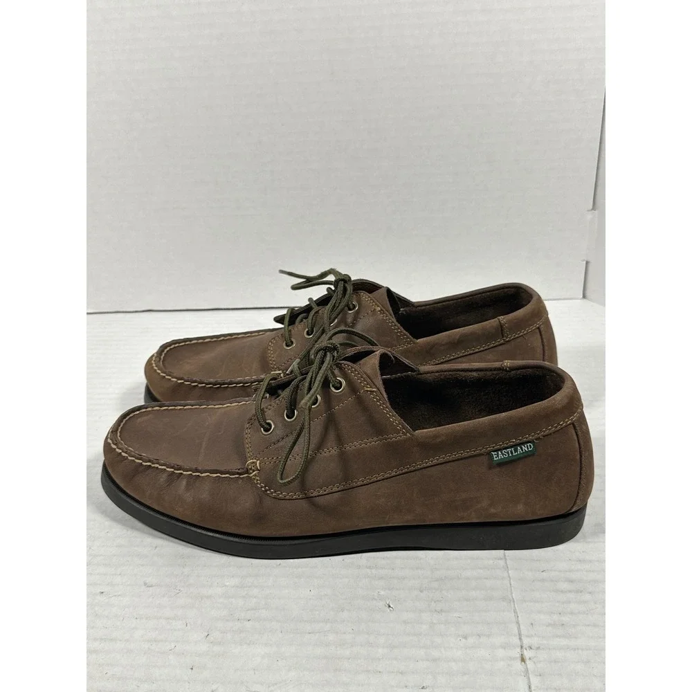 Eastland Falmouth Brown Leather Camp Moc Boat Shoes Mens Oxford Lace Up Classic